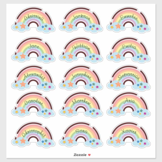 Rainbow Rainbow Custom Multiple Name Stickers Aufkleber (Blatt)