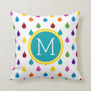 Rainbow-Raindrops Monogramm Kissen