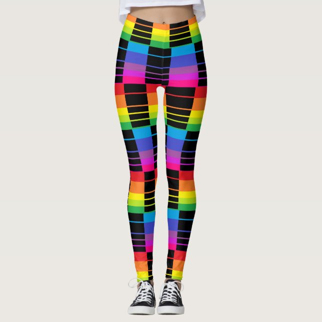 Rainbow-Rechtecke-Leggings farbenfrohe Stretch-Pfl Leggings (Vorderseite)