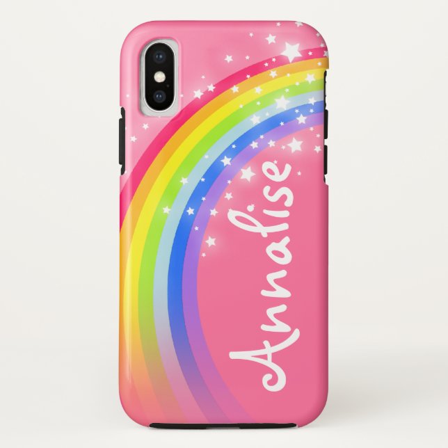 Rainbow Red Rosa Name iPhone Case (Rückseite)