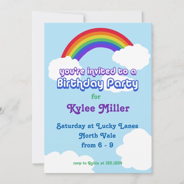 Rainbow Retro Birthday Invite Einladung (Vorderseite)