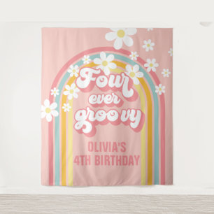 Rainbow Retro Four Ever Groovy 4. Geburtstag Wandteppich