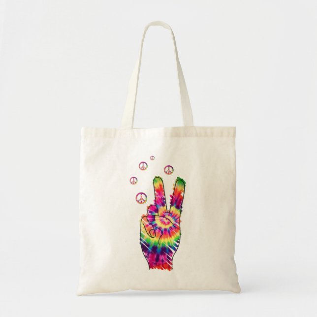 Rainbow Retro Gefärbte Krawatte Psychedelic Peace  Tragetasche (Vorne)