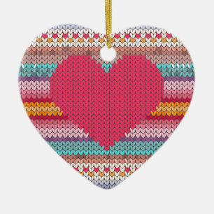 Rainbow-Retro-Herz Imitate Wolllein Strick Valenti Keramik Ornament