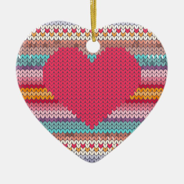 Rainbow-Retro-Herz Imitate Wolllein Strick Valenti Keramik Ornament (Vorne)