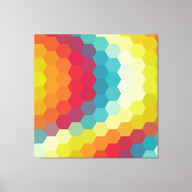 Rainbow Retro Hexagonal Nahtloses Muster Leinwanddruck (Vorderseite)