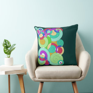 Rainbow Retro Spiral Art Abstraction Aquamarin Gre Kissen