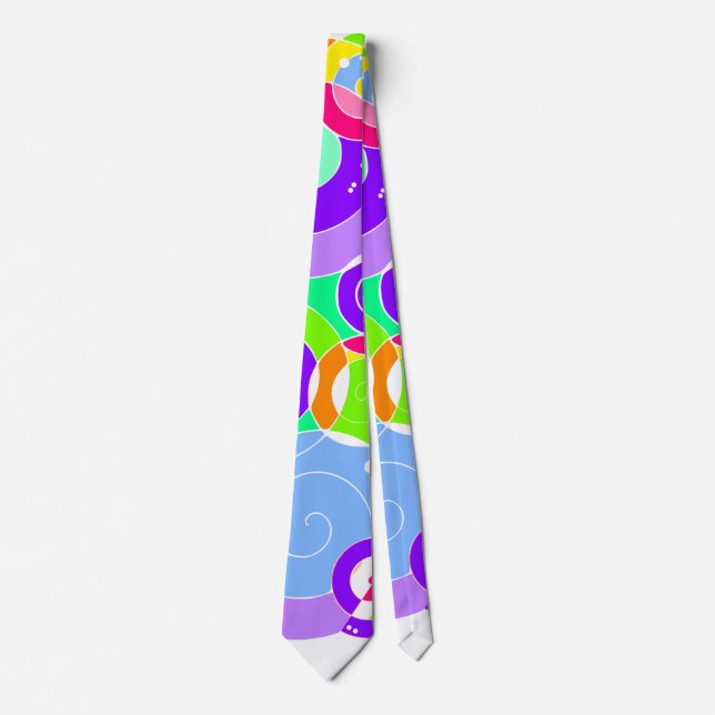 Rainbow Retro Spiral Art Abstraction Lila White Krawatte (Vorderseite)