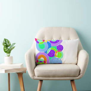 Rainbow Retro Spiral Art Abstraction Lila White Lendenkissen