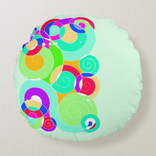 Rainbow Retro Spiral Art Abstraction Türkis Rundes Kissen