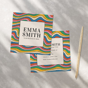 Rainbow Retro Streifen Quadratische Visitenkarte