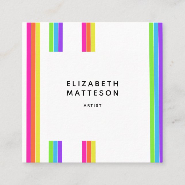 Rainbow Retro Stripes Artist Quadratische Visitenkarte (Vorderseite)