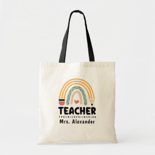 Rainbow Retro Teacher Life Custom Tragetasche