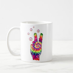 Rainbow Retro Tie Dye Psychedelic Peace Sign Hand Kaffeetasse
