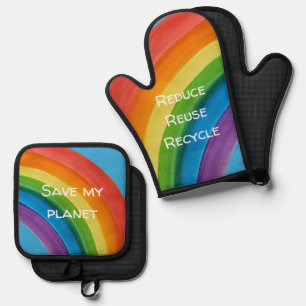 RAINBOW Rette meinen Planeten (anpassbar) Ofenhandschuh & Topflappen-Set