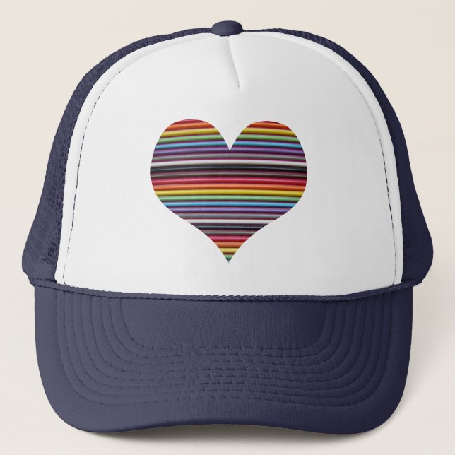 Rainbow Ribbon Cable Heart Trucker Hat Truckerkappe (Vorderseite)
