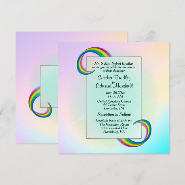 Rainbow Ribbon Wedding Einladung (Vorne/Hinten)
