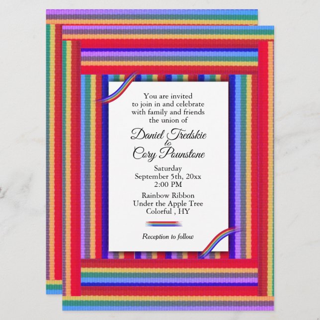 Rainbow Ribbon Wedding Einladung (Vorne/Hinten)