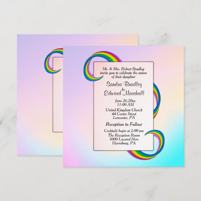 Rainbow Ribbon Wedding Einladung (Vorne/Hinten)