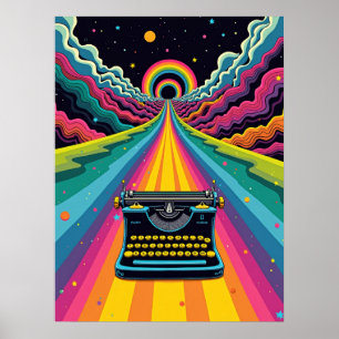 Rainbow Road Schreibwriter - Retro Pop Art Surreal Poster