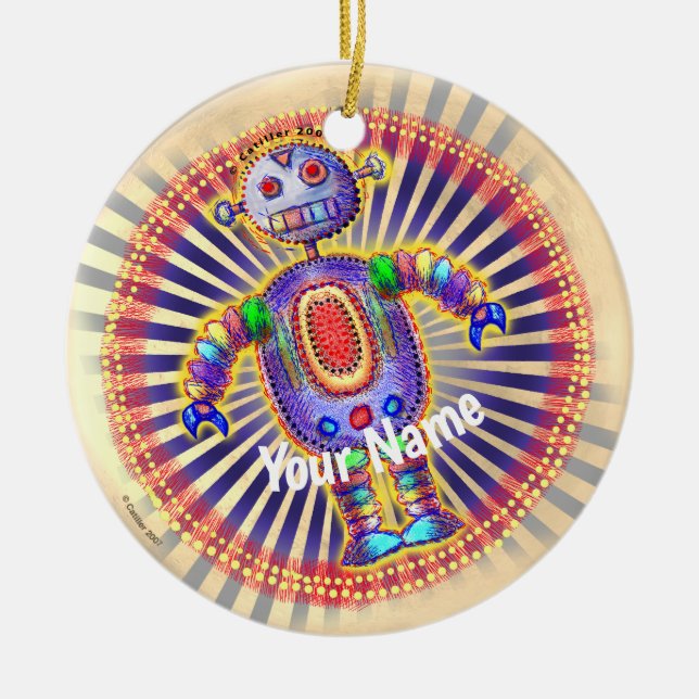 Rainbow-Roboter-Schmuck Keramik Ornament (Vorne)
