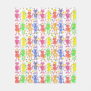 Rainbow Robots Polka Dots Fleecedecke