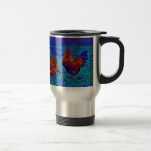 Rainbow Rooster & Hens, Electric Blue Reisebecher