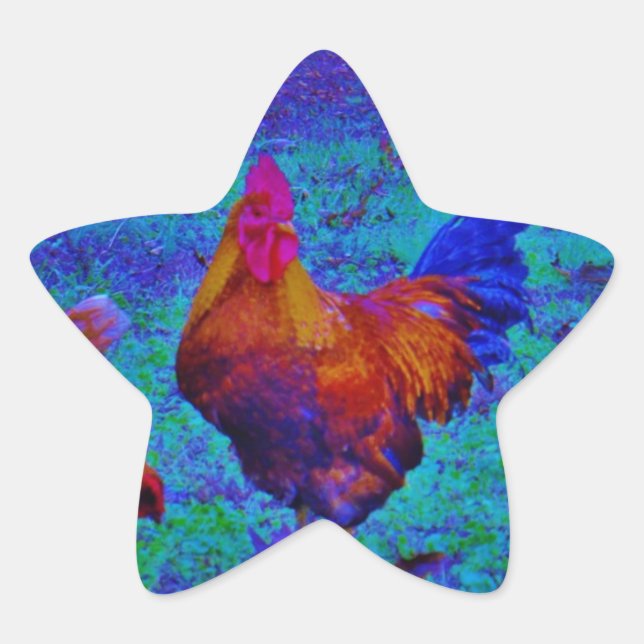 Rainbow Rooster & Hens, Electric Blue Stern-Aufkleber (Vorderseite)