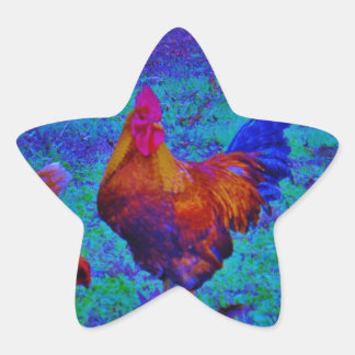 Rainbow Rooster & Hens, Electric Blue Stern-Aufkleber