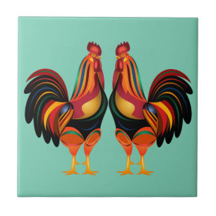Rainbow Roosters Fliese