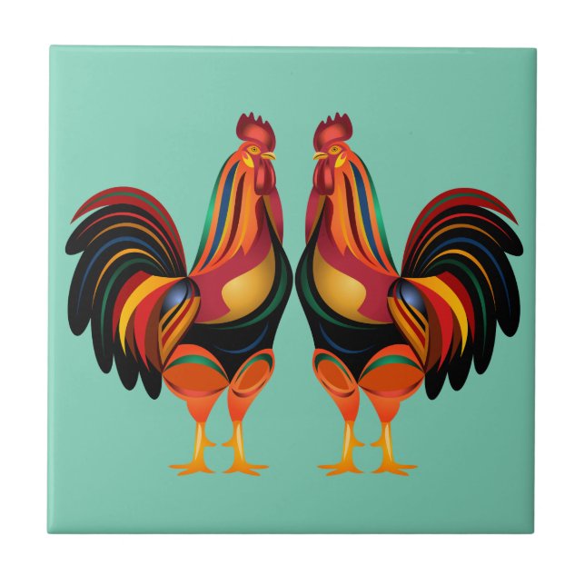Rainbow Roosters Fliese (Vorderseite)