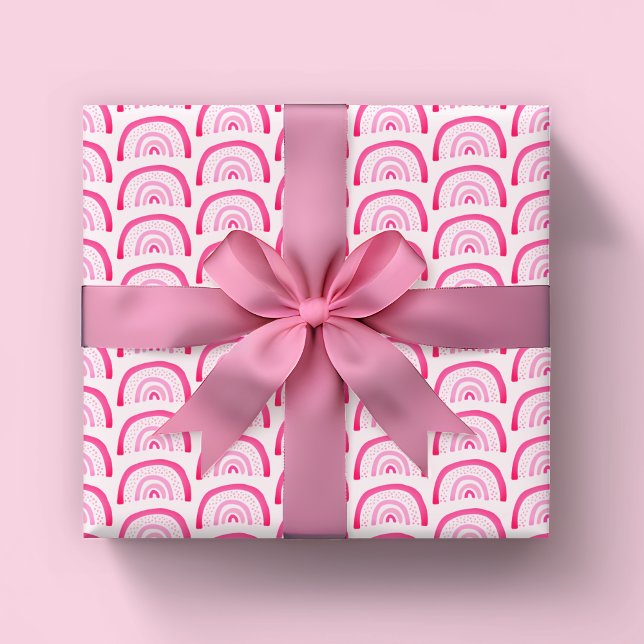 Rainbow-Rosa-Mädchen Geburtstag Geschenkpapier (Pink rainbow wrapping paper rolls, ideal for birthdays or baby shower)