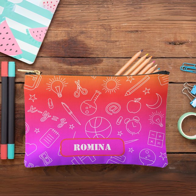 Rainbow Rosa Schulelemente Stift/Tasche Zubehörtasche (Rainbow pink School elements Pencil case/bag Accessory Pouch)