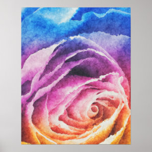 Rainbow-Rose Aquarelldruck Poster