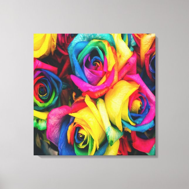 Rainbow Rose Bouquet Leinwanddruck (Vorderseite)