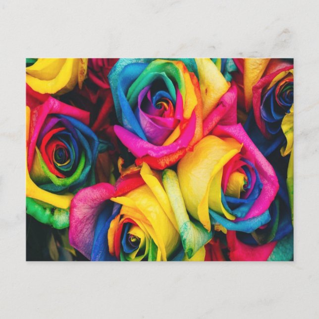 Rainbow Rose Bouquet Postkarte (Vorderseite)