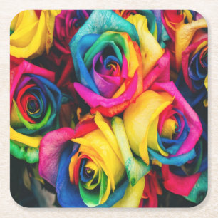 Rainbow Rose Bouquet Rechteckiger Pappuntersetzer