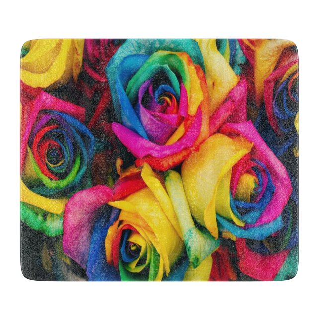 Rainbow Rose Bouquet Schneidebrett (Vorderseite)