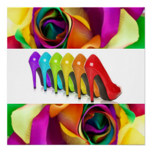 Rainbow-Rose - farbenfrohe High Heels Poster
