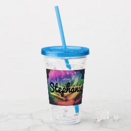 Rainbow-Rose-Individuelle Name-Cup mit Stroh Acryltrinkbecher