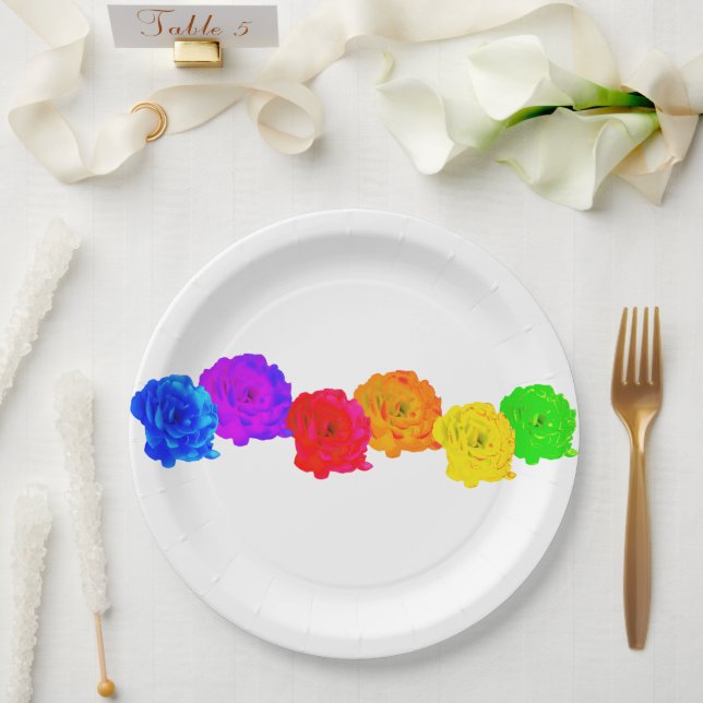Rainbow-Rose Pappteller (Hochzeit)