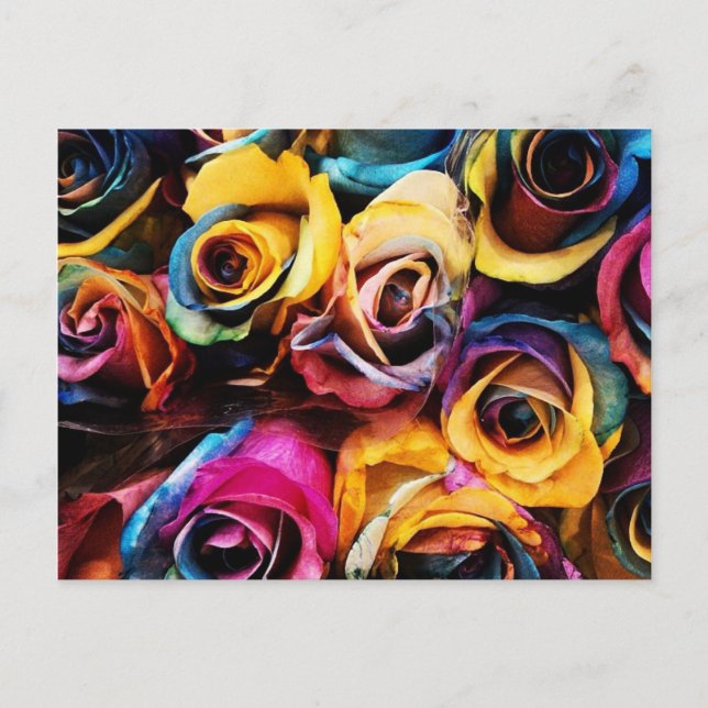 Rainbow-Rose Postkarte (Vorderseite)