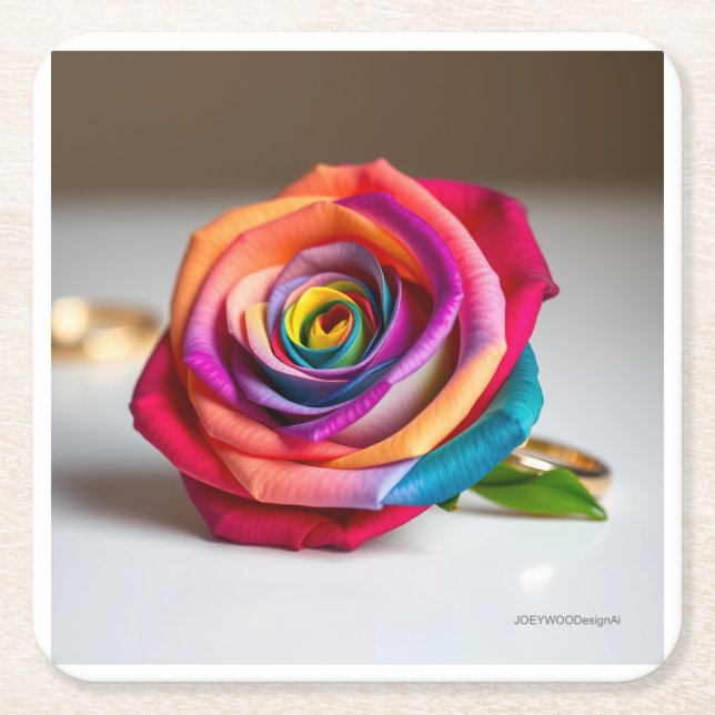 Rainbow-Rose Rechteckiger Pappuntersetzer (Vorderseite)