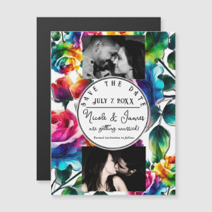 Rainbow-Rose Save the Date schwarz und weiß Magnetkarte