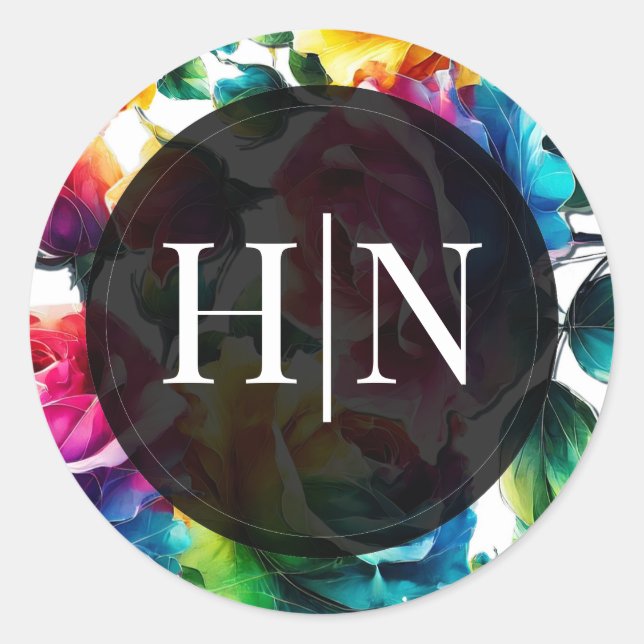 Rainbow-Rose Schwarz & Weiß-Lebende Blumenzehen Runder Aufkleber (Vorderseite)