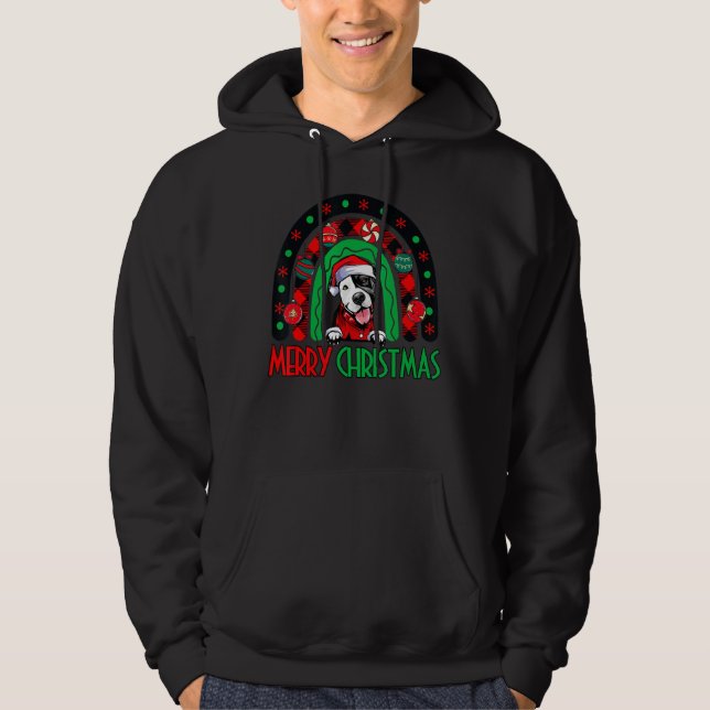 Rainbow Rot Kariert Frohe Weihnachten Funny Pitbul Hoodie (Vorderseite)