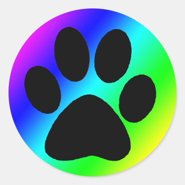 Rainbow Round Dog Paw.png Runder Aufkleber (Vorderseite)