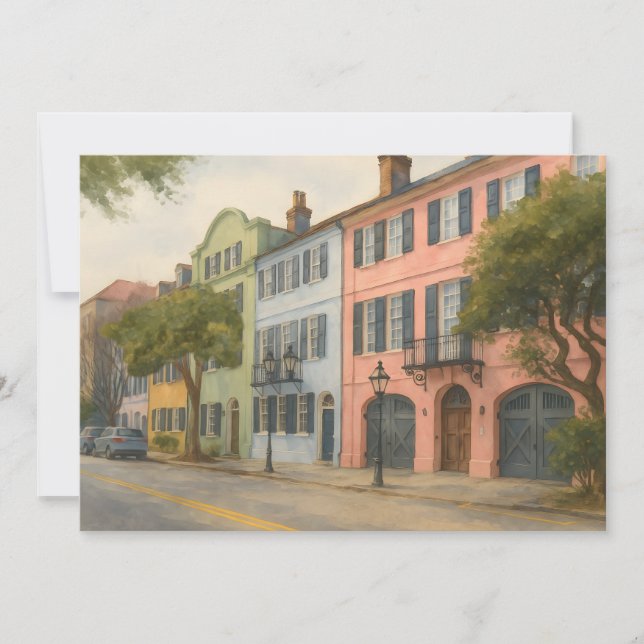 Rainbow Row von Charleston Watercolor Karte (Vorderseite)
