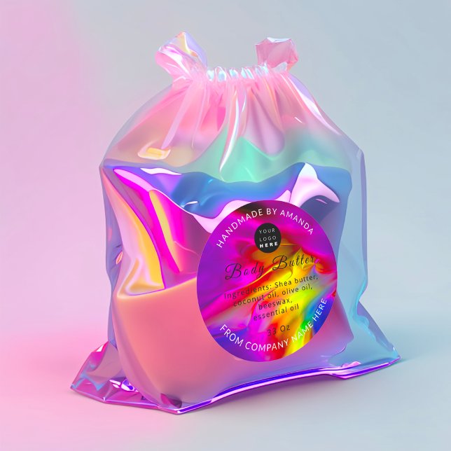 Rainbow Runder Aufkleber (Custom Logo Name Body Butter Logo Rainbow Classic Round Sticker)