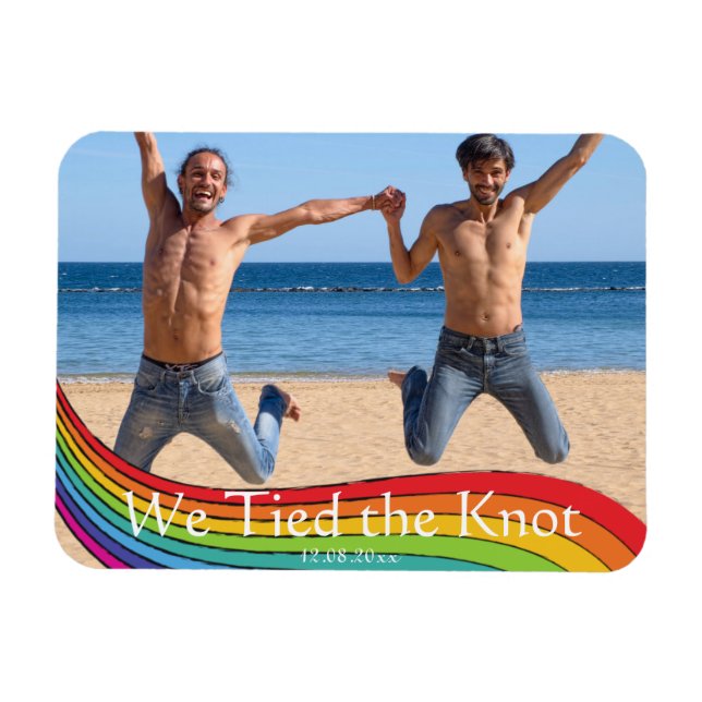 Rainbow Same Gender Foto Wedding Ankündigung Magnet (Horizontal)